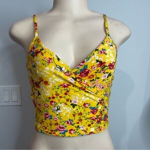 Floral Yellow Wrap Top